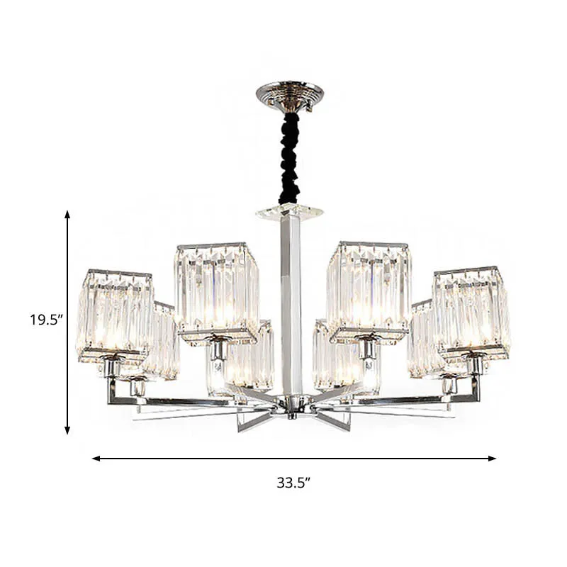 Kubieke hangende plafondlamp Modern prismatisch optisch kristal 6/8 lichten Chromen kroonluchterlicht Clearhalo