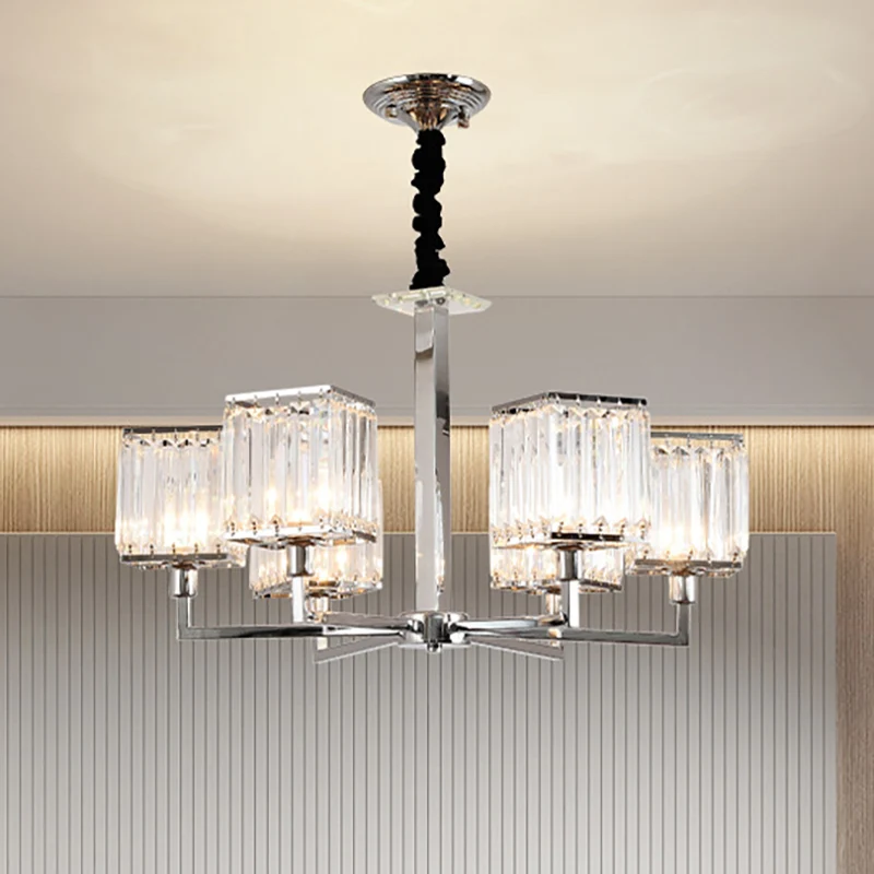 Kubieke hangende plafondlamp Modern prismatisch optisch kristal 6/8 lichten Chromen kroonluchterlicht Clearhalo