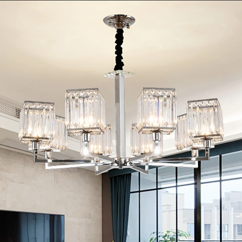Kubieke hangende plafondlamp Modern prismatisch optisch kristal 6/8 lichten Chromen kroonluchterlicht Clearhalo