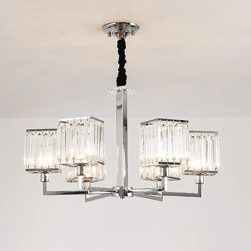 Kubieke hangende plafondlamp Modern prismatisch optisch kristal 6/8 lichten Chromen kroonluchterlicht Clearhalo