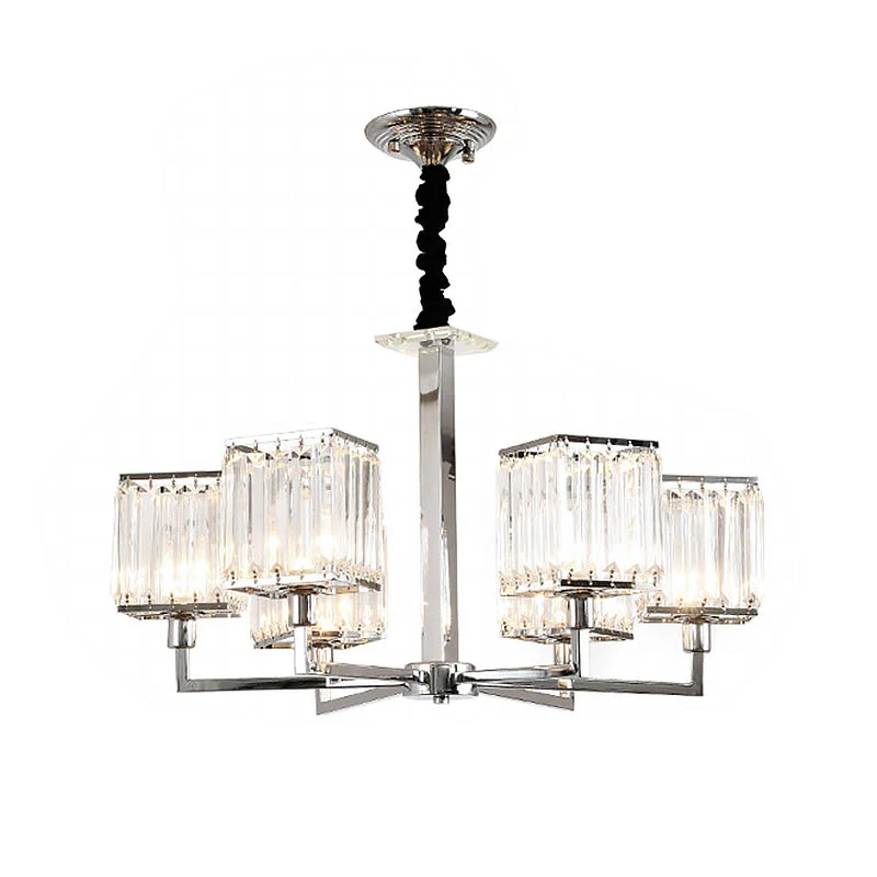 Kubieke hangende plafondlamp Modern prismatisch optisch kristal 6/8 lichten Chromen kroonluchterlicht Clearhalo