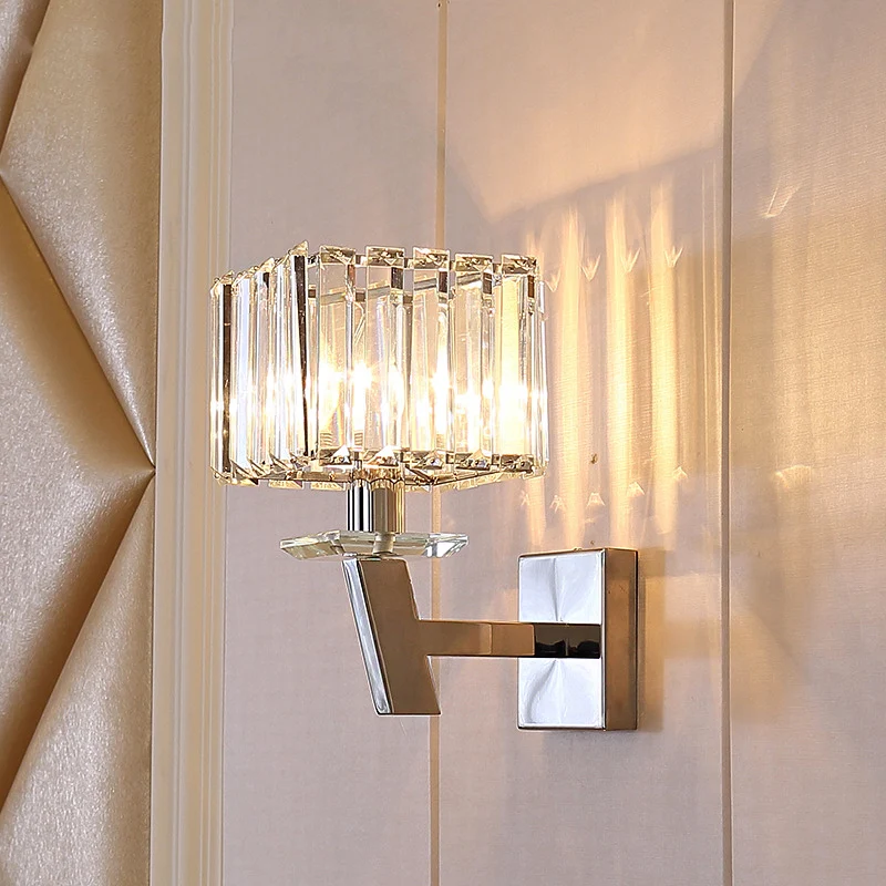 Kubieke heldere kristallen wandlamp Modernisme Stijlvol 1-lichts Chromen wandkandelaar Verlichting voor gang Clearhalo