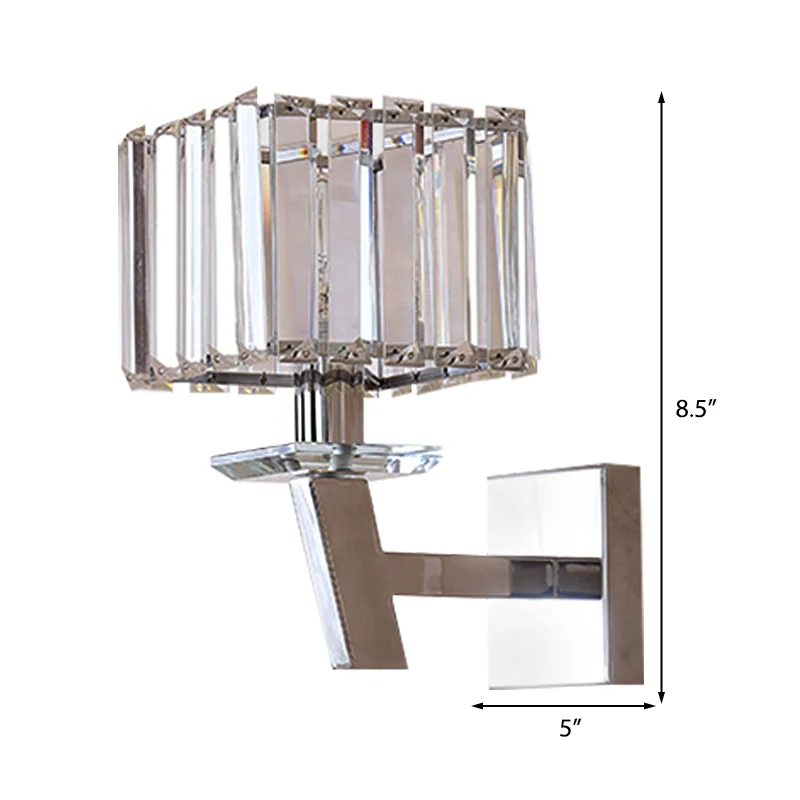 Kubieke heldere kristallen wandlamp Modernisme Stijlvol 1-lichts Chromen wandkandelaar Verlichting voor gang Clearhalo
