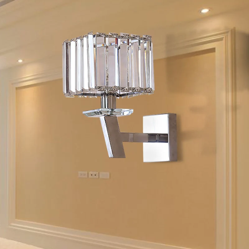 Kubieke heldere kristallen wandlamp Modernisme Stijlvol 1-lichts Chromen wandkandelaar Verlichting voor gang Clearhalo