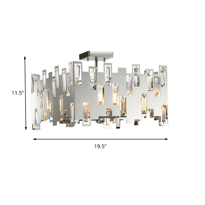 Kubieke kristallen hanglamp, moderne 6-lichts chromen plafondkroonluchter met verstelbare stang Clearhalo