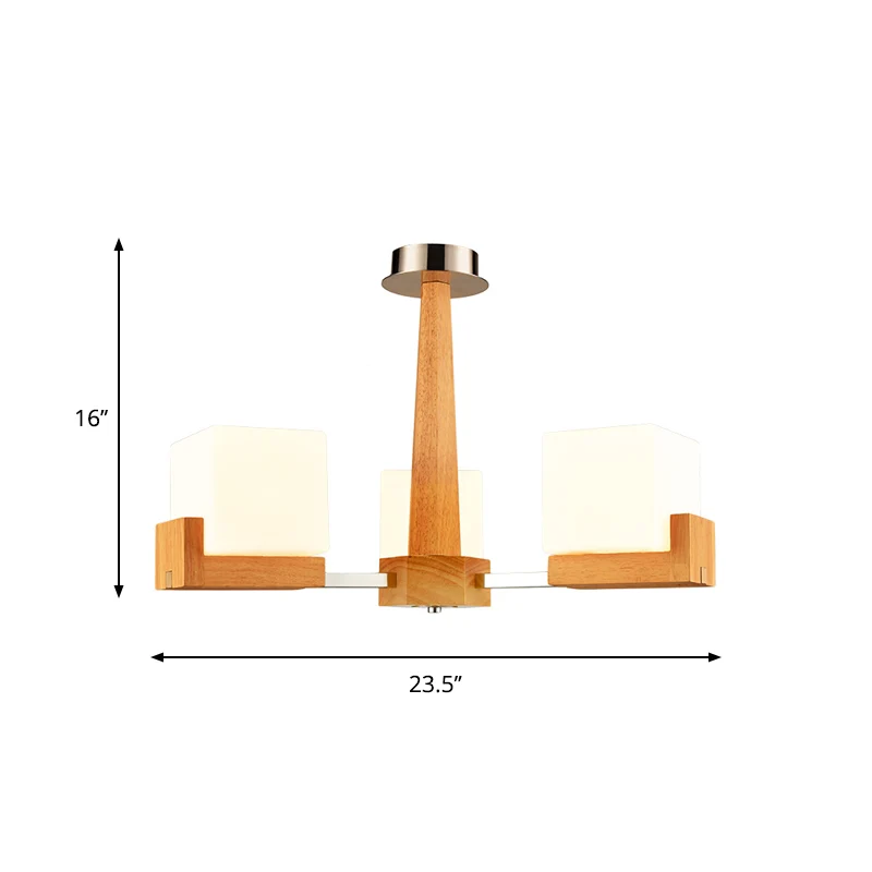 Kubieke Kroonluchter Verlichting Nordic Acryl 3/5/8-Head Houten Ketting-Hang/Inbouw Hanglamp voor Eetkamer Clearhalo