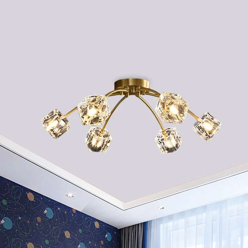 Kubieke restaurant semi-inbouwlamp Minimalistisch helder kristalblok 6-lichts messing inbouwmontage Clearhalo