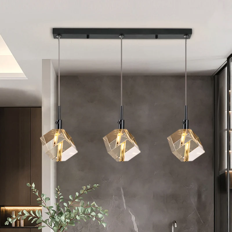 Kubus hanglamp met zwarte afwerking Eenvoudige 3-lichts helder kristalglas meerdere hanglampen Clearhalo