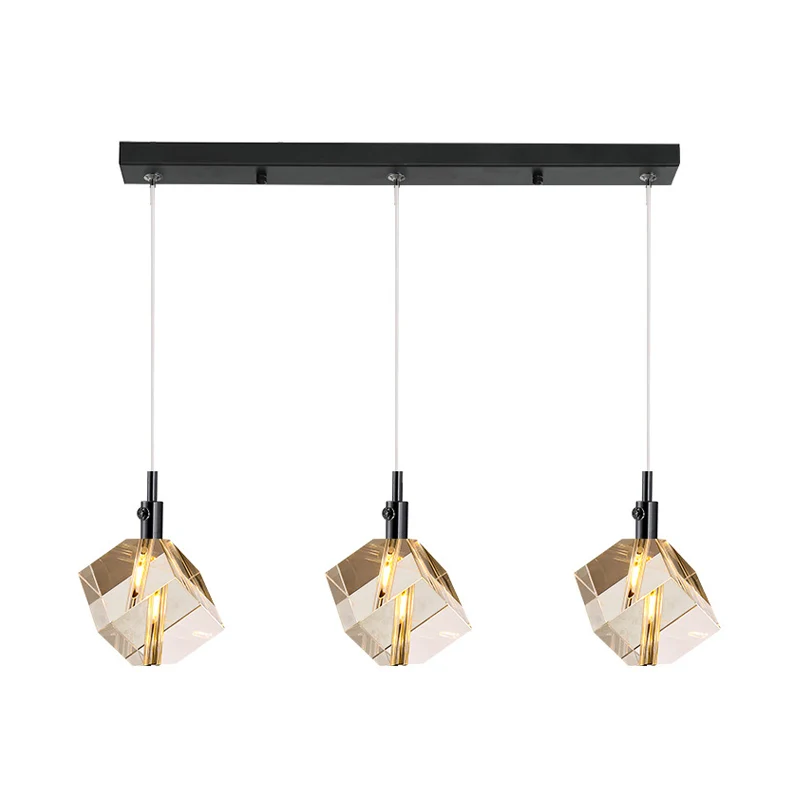 Kubus hanglamp met zwarte afwerking Eenvoudige 3-lichts helder kristalglas meerdere hanglampen Clearhalo