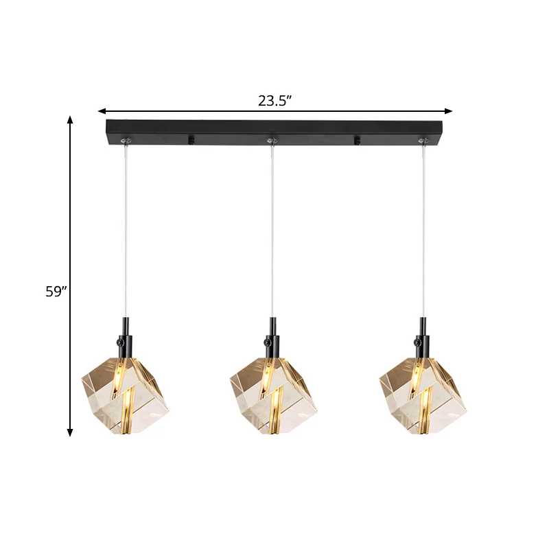 Kubus hanglamp met zwarte afwerking Eenvoudige 3-lichts helder kristalglas meerdere hanglampen Clearhalo