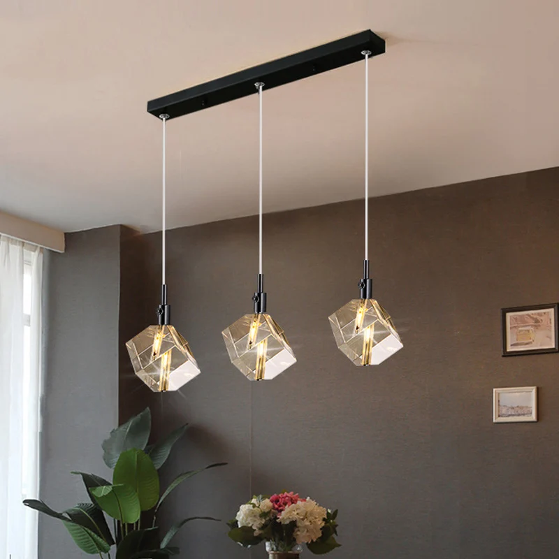 Kubus hanglamp met zwarte afwerking Eenvoudige 3-lichts helder kristalglas meerdere hanglampen Clearhalo