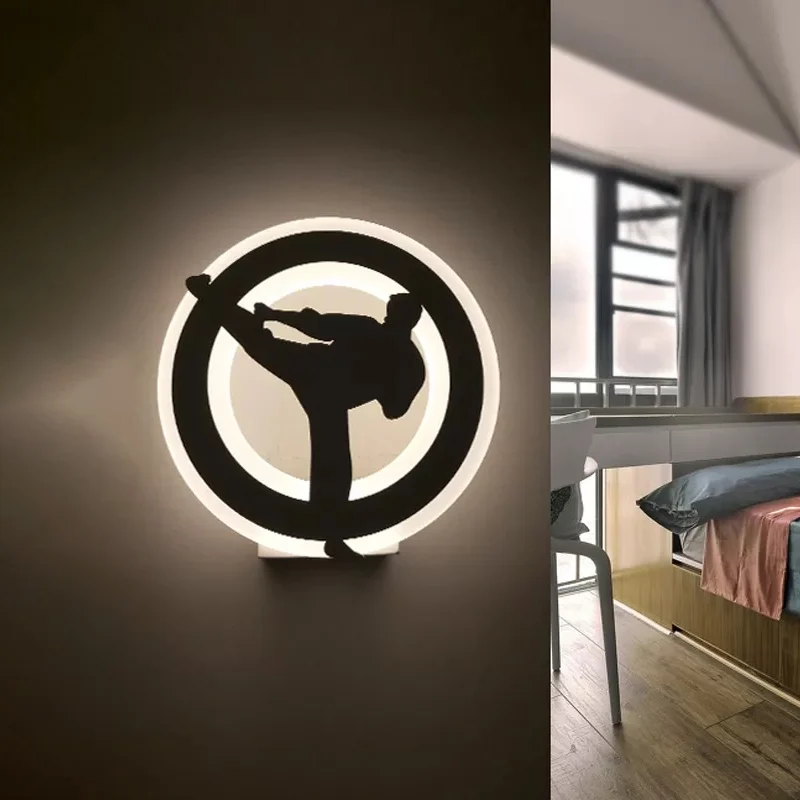 Kung Fu kinderkamer wandlamp acryl sportstijl wandlamp witte afwerking Clearhalo