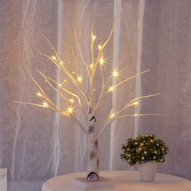 Kunststof berkenbureaulamp Decoratieve LED witte nachtkastjeverlichting voor woonkamer Clearhalo