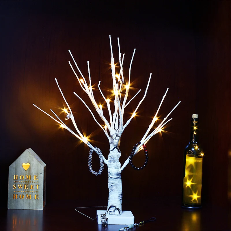 Kunststof berkenbureaulamp Decoratieve LED witte nachtkastjeverlichting voor woonkamer Clearhalo