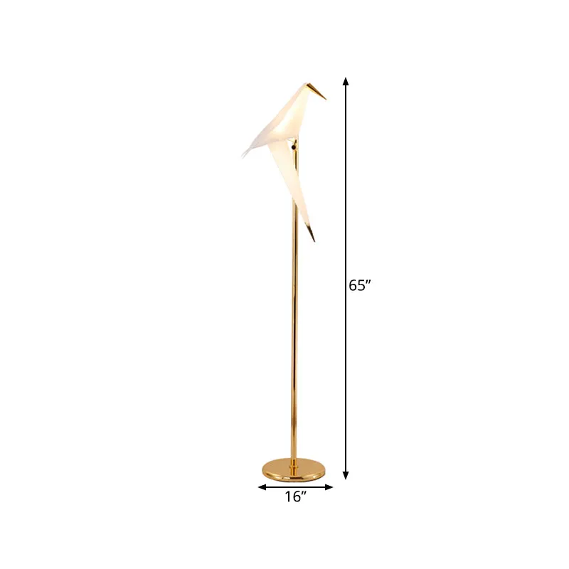 Kunststof gevouwen vloerlamp met vogelvorm moderne stijl LED-vloerlamp met gouden afwerking warm/wit licht Clearhalo