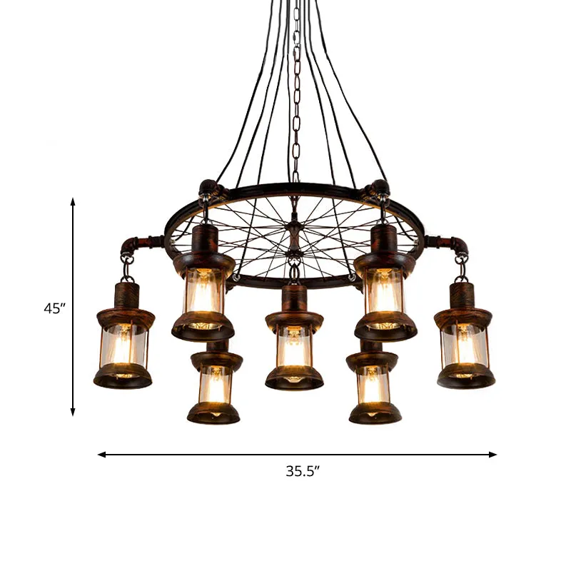 Kustlantaarn hanglamp 7-lichts helderglazen kroonluchterverlichting roest met wiel Clearhalo