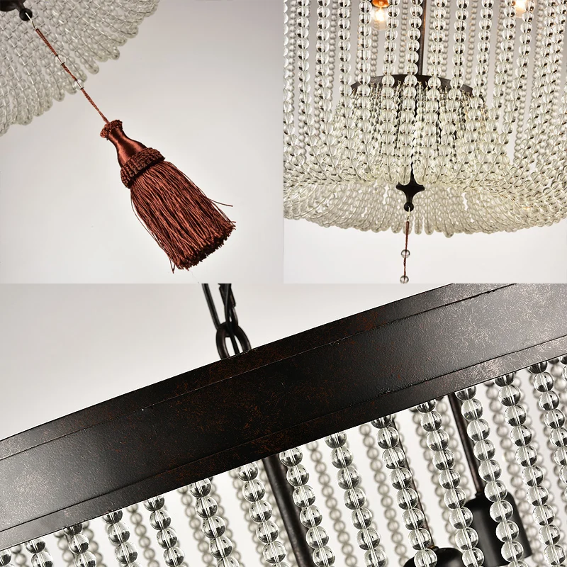 Kwastje kristallen hangende kroonluchter Retro 4-kops zwarte plafondhanglamp voor restaurant Clearhalo