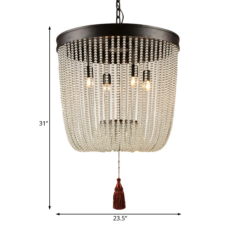 Kwastje kristallen hangende kroonluchter Retro 4-kops zwarte plafondhanglamp voor restaurant Clearhalo