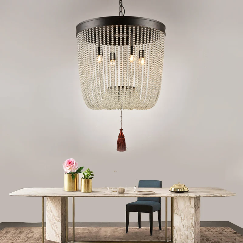 Kwastje kristallen hangende kroonluchter Retro 4-kops zwarte plafondhanglamp voor restaurant Clearhalo