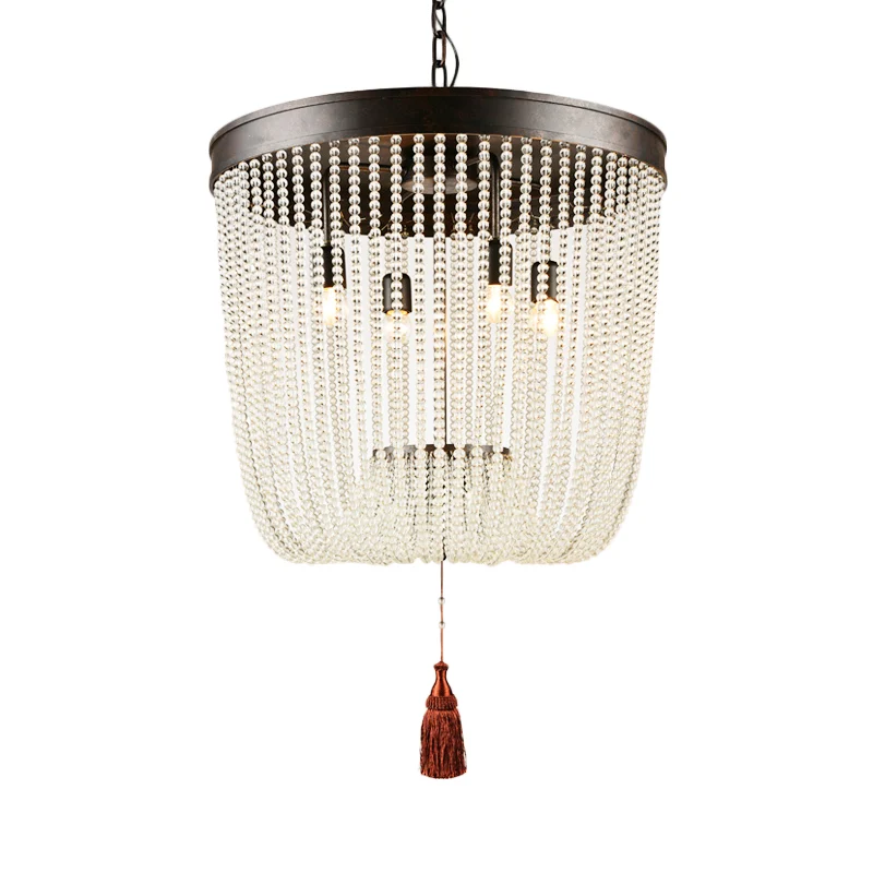 Kwastje kristallen hangende kroonluchter Retro 4-kops zwarte plafondhanglamp voor restaurant Clearhalo