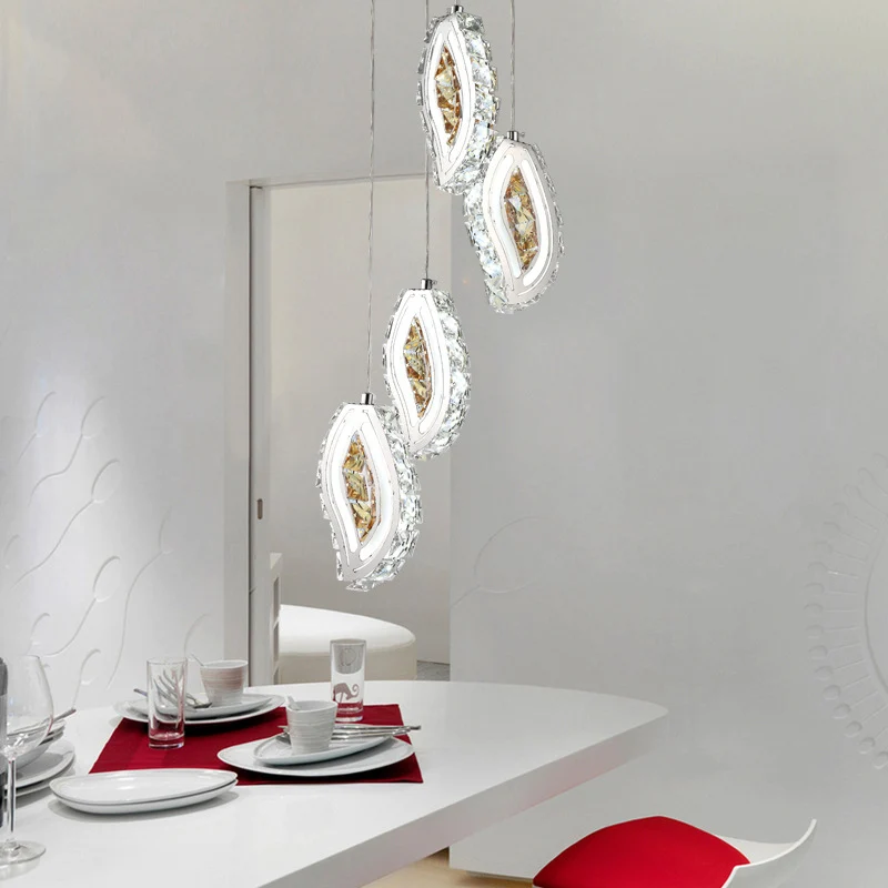 Laat een gefacetteerde kristallen plafondlamp eenvoudige stijl LED-zilveren multi-hanglamp voor de eetkamer achter Clearhalo