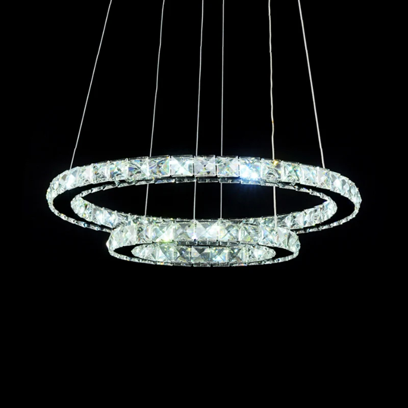 2/3 lagen met kristallen ingelegde kroonluchter Stijlvolle eenvoudige chromen hoepel LED-hanglamp warm/wit licht Clearhalo