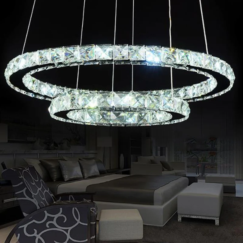 2/3 lagen met kristallen ingelegde kroonluchter Stijlvolle eenvoudige chromen hoepel LED-hanglamp warm/wit licht Clearhalo