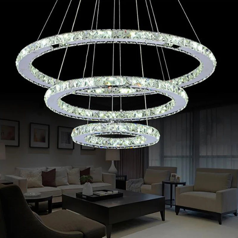 2/3 lagen met kristallen ingelegde kroonluchter Stijlvolle eenvoudige chromen hoepel LED-hanglamp warm/wit licht Clearhalo