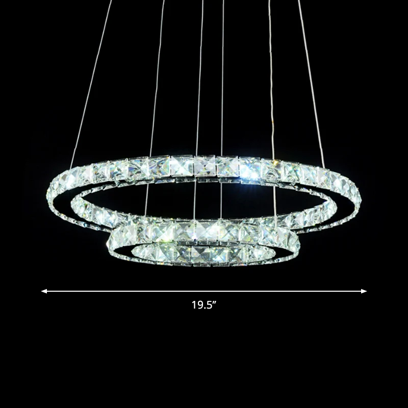 2/3 lagen met kristallen ingelegde kroonluchter Stijlvolle eenvoudige chromen hoepel LED-hanglamp warm/wit licht Clearhalo