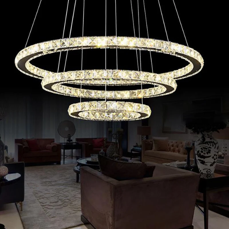 2/3 lagen met kristallen ingelegde kroonluchter Stijlvolle eenvoudige chromen hoepel LED-hanglamp warm/wit licht Clearhalo