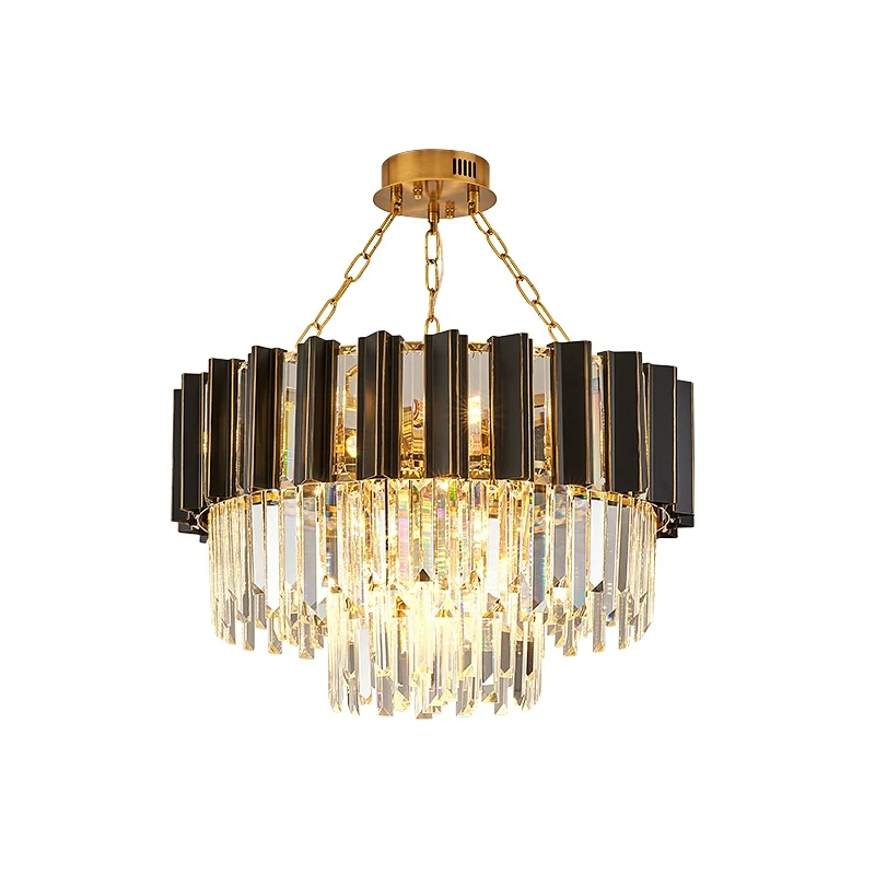 3 lagen taps toelopende slaapkamer hangende hanger modernisme kristallen prisma 9-lichts zwart en gouden kroonluchter Clea...