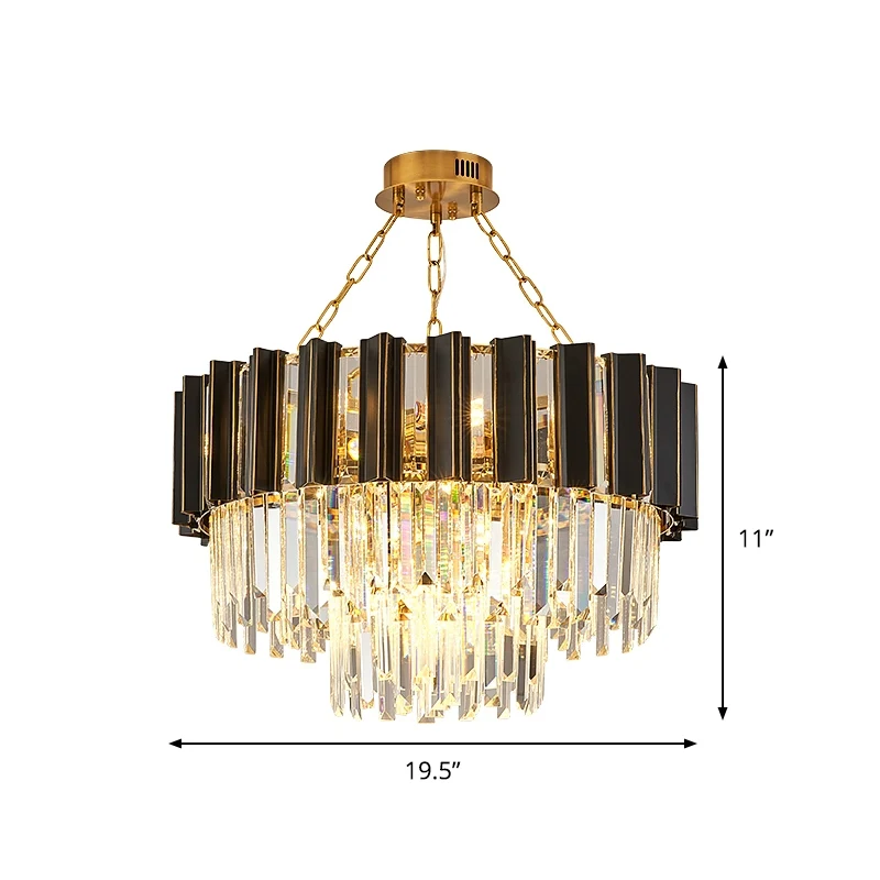 3 lagen taps toelopende slaapkamer hangende hanger modernisme kristallen prisma 9-lichts zwart en gouden kroonluchter Clea...