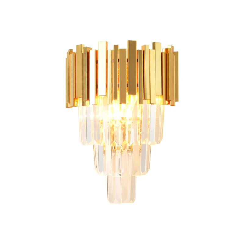 4 lagen wandlamp armatuur postmodern driezijdige kristallen staaf 2 koppen goud schanslicht Clearhalo