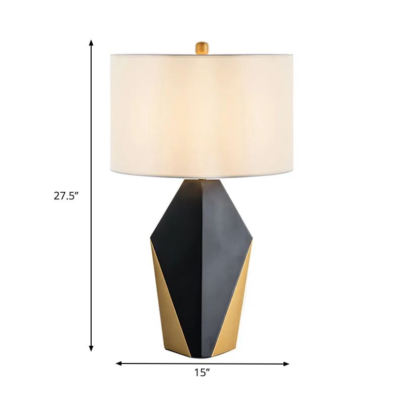 1 Lamp Drum Taaklamp Traditie Metalen Leesboeklamp zwart/wit met stoffen kap Clearhalo