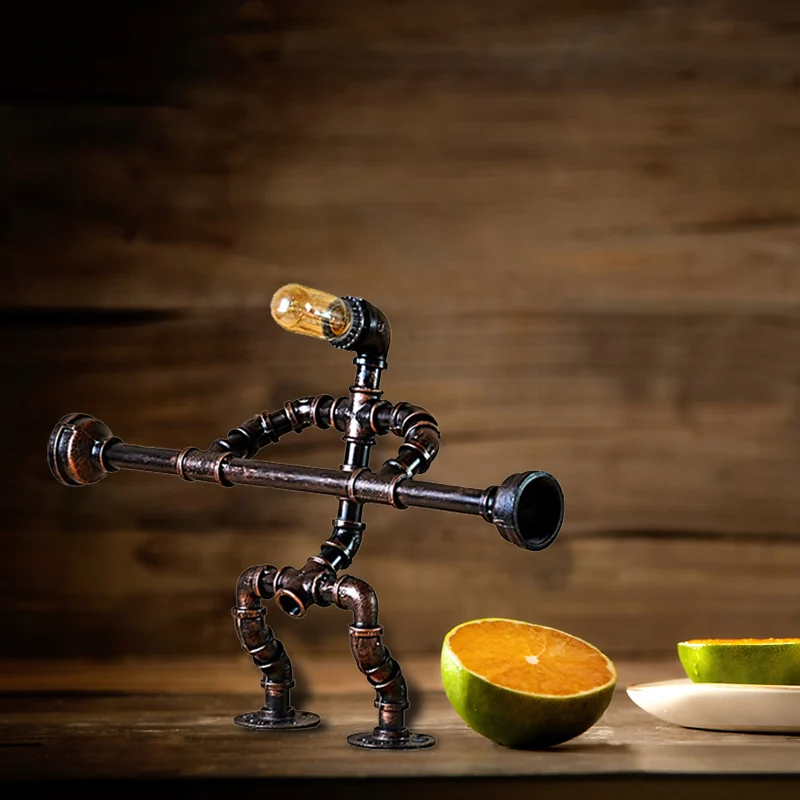 1 Lamp IJzeren Tafellamp Industrieel Vintage Brons Gewichtheffer Design Restaurant Tafelverlichting met Pijp Clearhalo