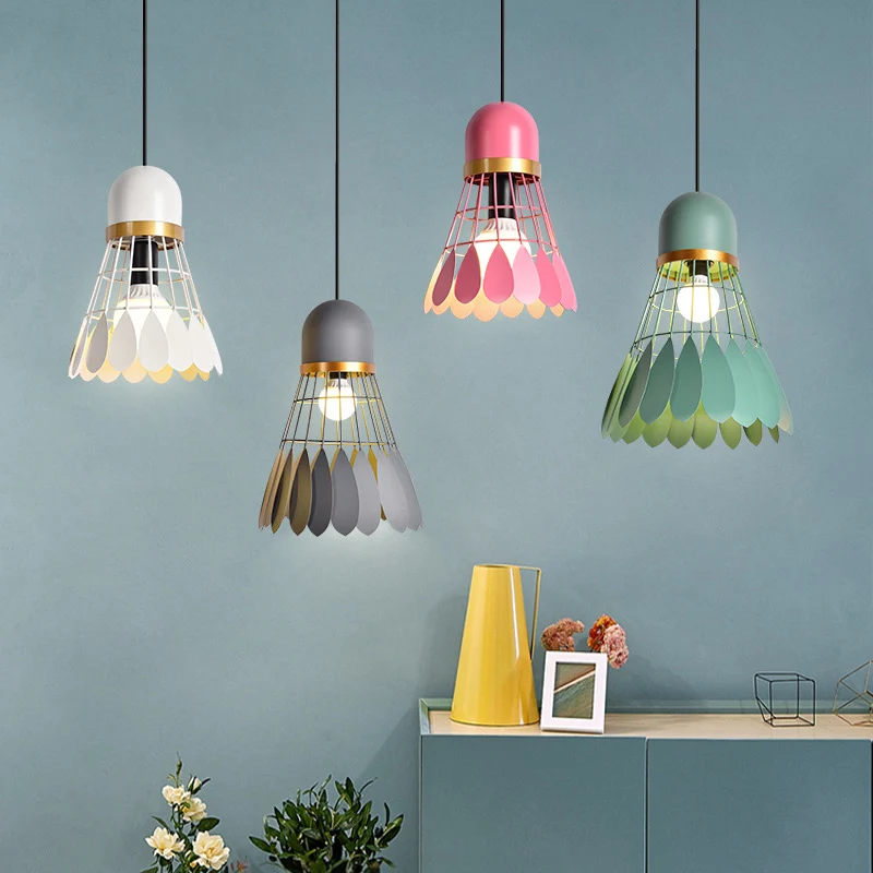 1 Lamp Keuken Dinette Drop Lamp Macaron Roze Hangende Plafondlamp met Fles/Badminton/Kegel Metalen Kap Clearhalo