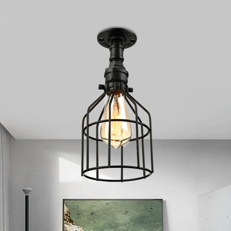 1 lamp kooi schaduw semi-inbouwlamp zwarte afwerking metalen plafondgemonteerde lamp voor woonkamer Clearhalo