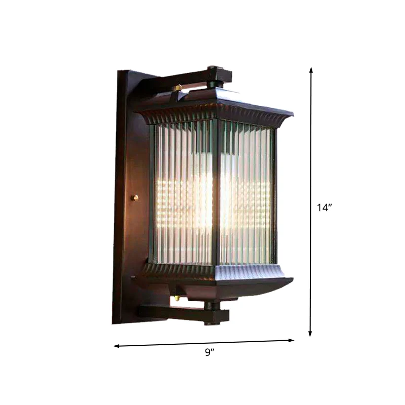 1 lamp kubusvormige schans verlichting rustieke donkere koffie helder geribbeld glas wandgemonteerde lamp, 9"/10" breed Cl...
