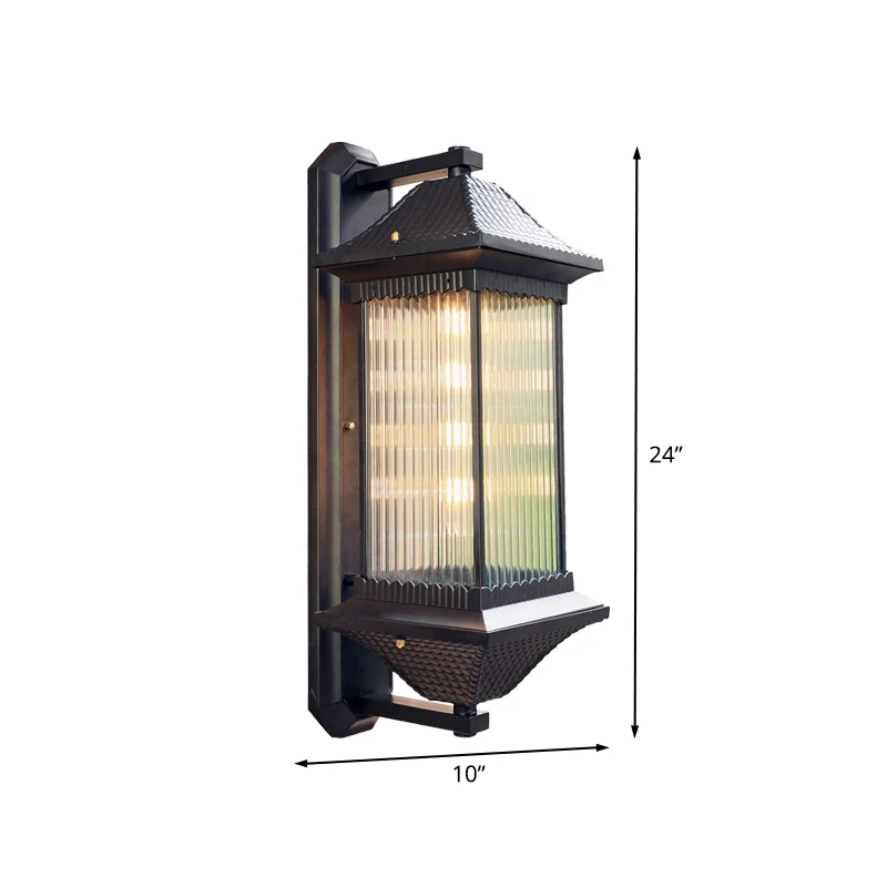 1 lamp kubusvormige schans verlichting rustieke donkere koffie helder geribbeld glas wandgemonteerde lamp, 9"/10" breed Cl...