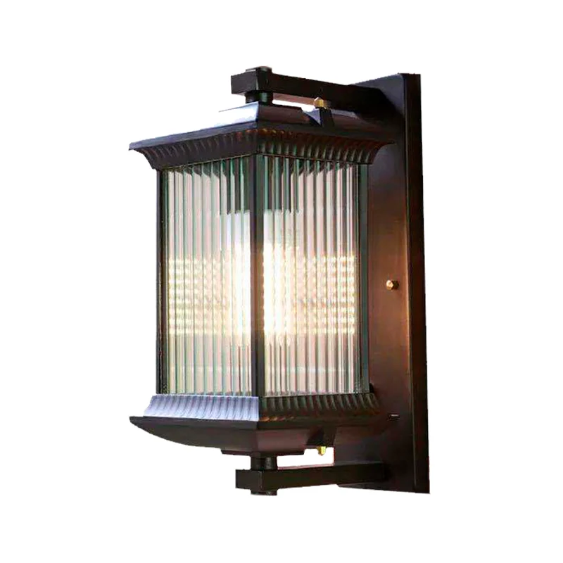 1 lamp kubusvormige schans verlichting rustieke donkere koffie helder geribbeld glas wandgemonteerde lamp, 9"/10" breed Cl...