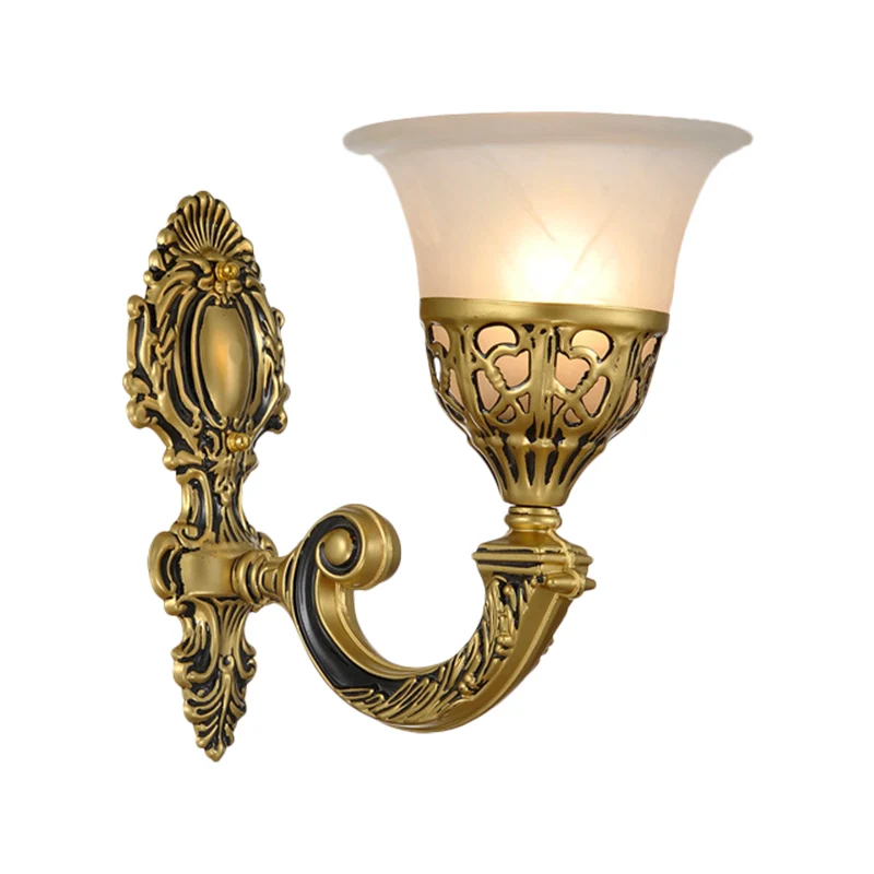 1 lamp matglas schanslamp klassiek brons woonkamer wandgemonteerde lamp met gesneden achterplaat Clearhalo