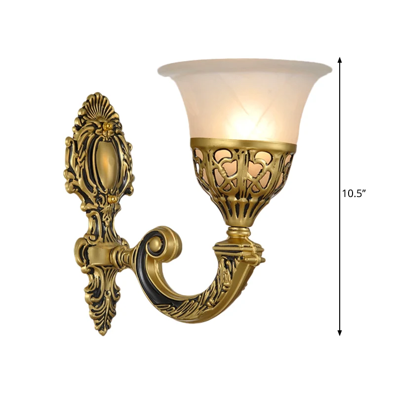1 lamp matglas schanslamp klassiek brons woonkamer wandgemonteerde lamp met gesneden achterplaat Clearhalo