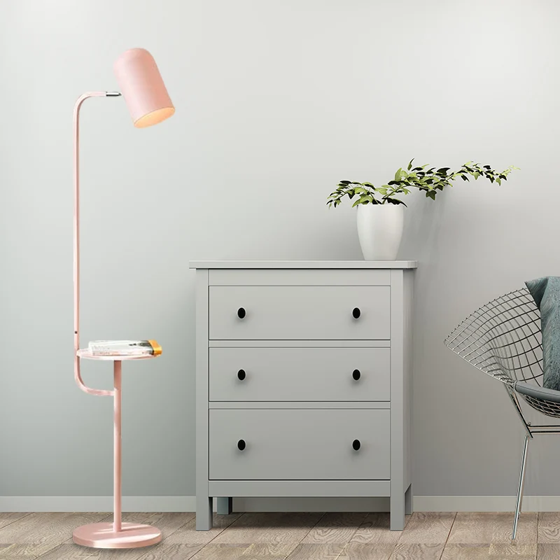 1 Lamp Metalen Vloerlamp Magazijn Roze/Geel/Groen Belvormige Woonkamer Vloer Leeslamp met Houten Plank Deco Clearhalo