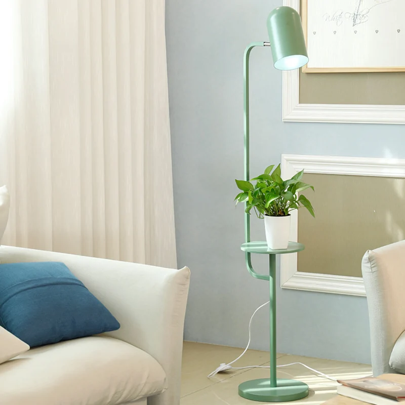 1 Lamp Metalen Vloerlamp Magazijn Roze/Geel/Groen Belvormige Woonkamer Vloer Leeslamp met Houten Plank Deco Clearhalo