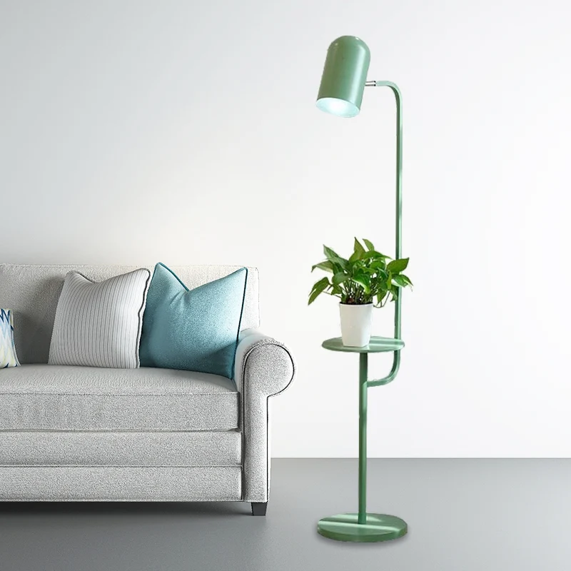 1 Lamp Metalen Vloerlamp Magazijn Roze/Geel/Groen Belvormige Woonkamer Vloer Leeslamp met Houten Plank Deco Clearhalo