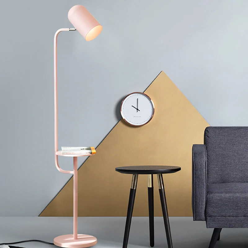 1 Lamp Metalen Vloerlamp Magazijn Roze/Geel/Groen Belvormige Woonkamer Vloer Leeslamp met Houten Plank Deco Clearhalo