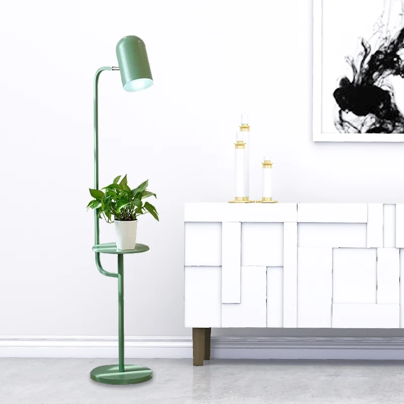 1 Lamp Metalen Vloerlamp Magazijn Roze/Geel/Groen Belvormige Woonkamer Vloer Leeslamp met Houten Plank Deco Clearhalo