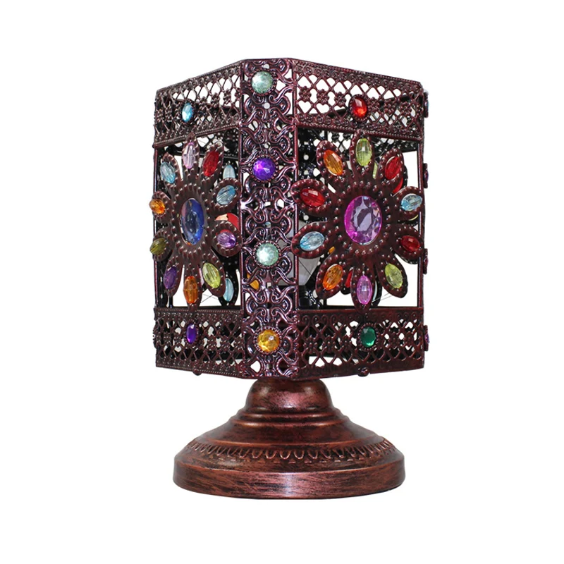 1 Lamp Nachtkastje Verlichting Boheemse Rechthoek/Globe Metalen Nachtkastje Lamp Rood/Geel/Paars voor Slaapkamer Clearhalo