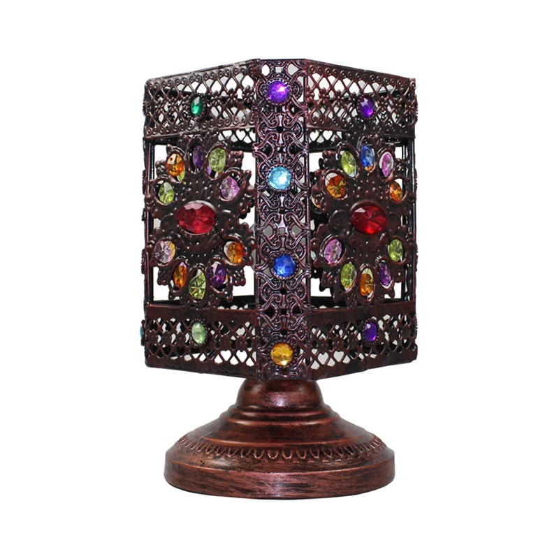 1 Lamp Nachtkastje Verlichting Boheemse Rechthoek/Globe Metalen Nachtkastje Lamp Rood/Geel/Paars voor Slaapkamer Clearhalo