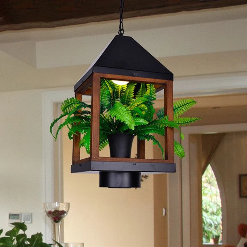 1 Lamp Pavilion Hanglamp Factory Zwart Metallic Hanglamp met Bonsai voor Eetkamer Clearhalo